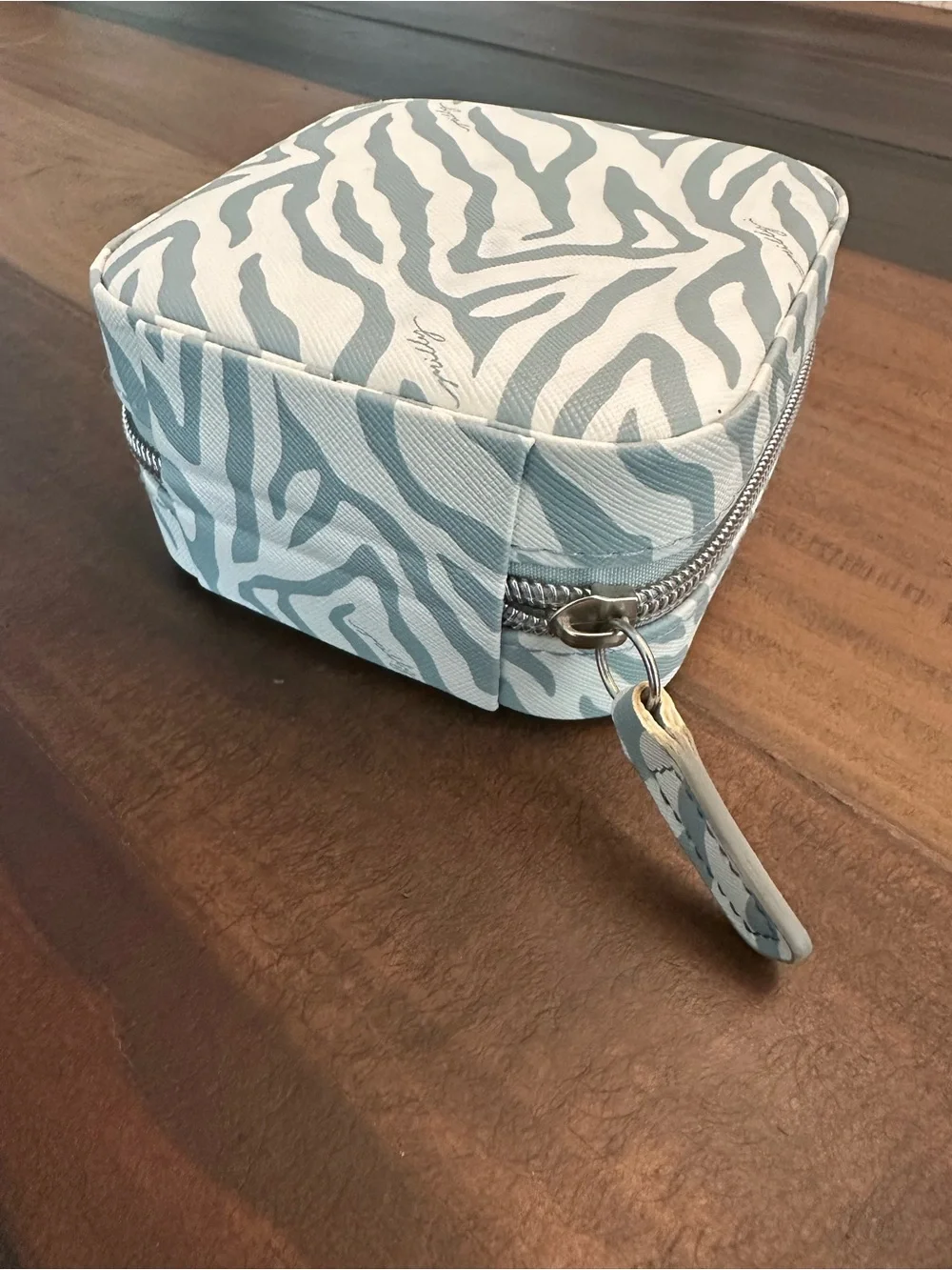 Milly Zebra-Print Jewelry Travel Case in White and Gray